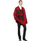 Calvin Klein 205W39NYC Red and Black Oversized V-Neck Sweater