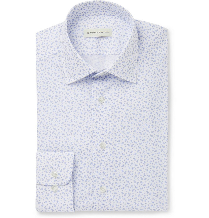 Photo: Etro - White Slim-Fit Spread-Collar Paisley-Print Cotton Shirt - Blue