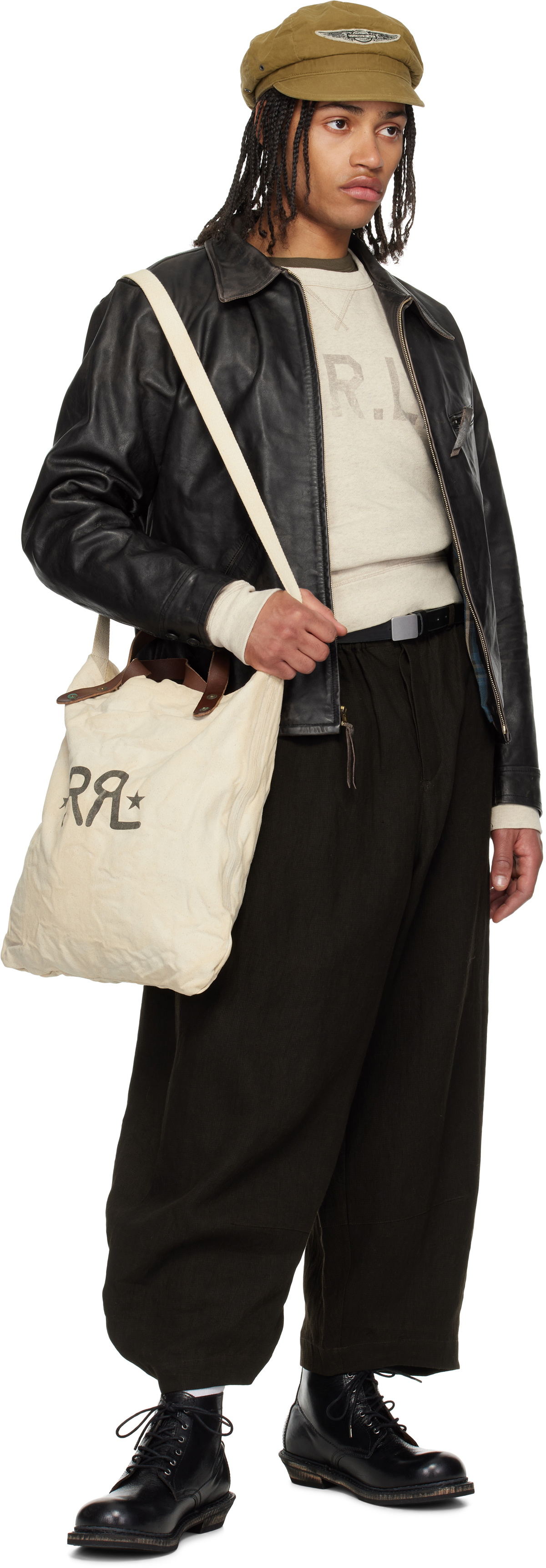 RRL Black Lynton Moto Leather Jacket