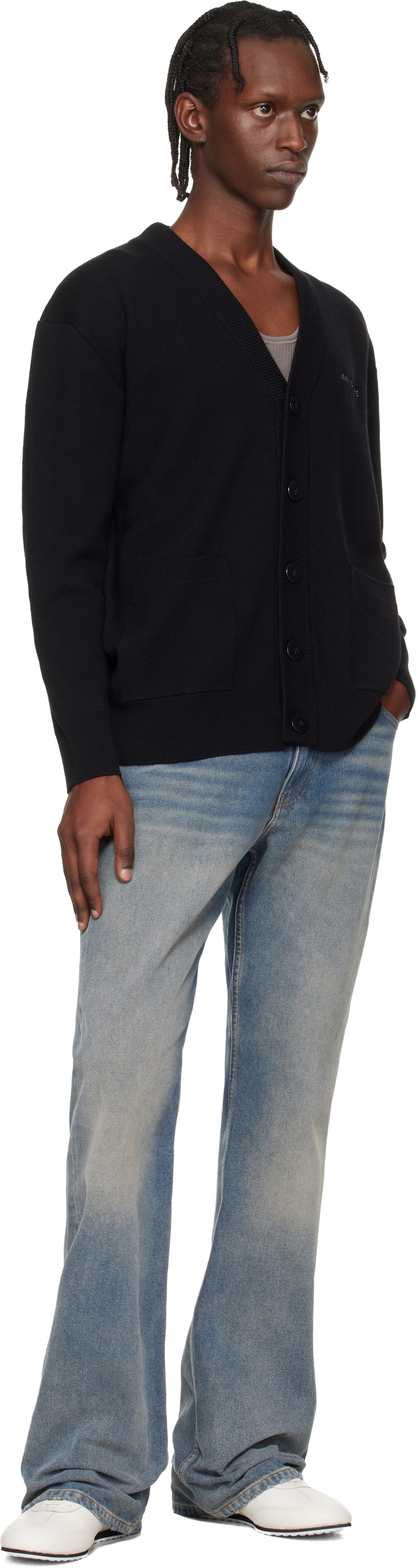 Marine Serre Black Merino Wool Knit Maxi Cardigan