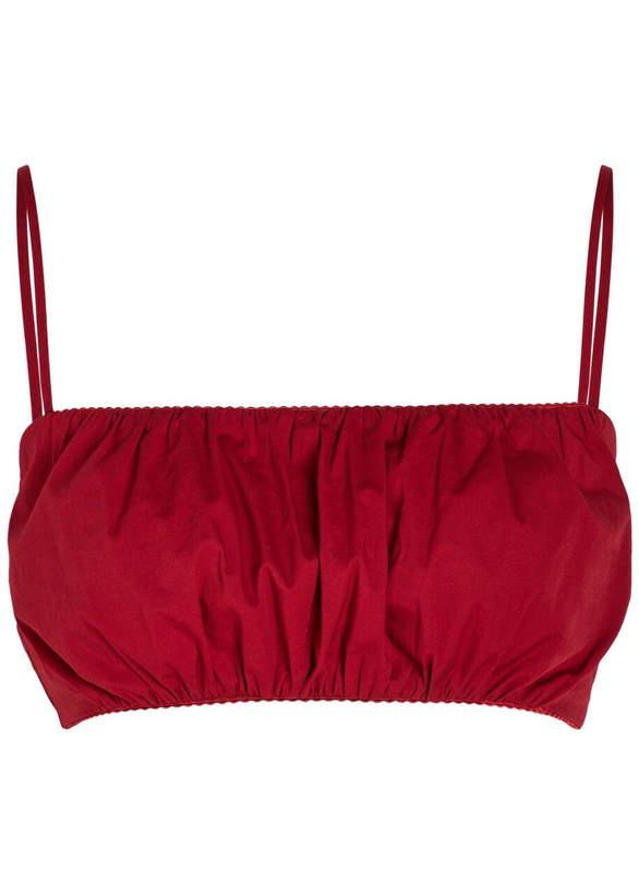 Photo: Staud Fiore Gathered Stretch-cotton Poplin Crop top Red