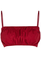 Staud Fiore Gathered Stretch-cotton Poplin Crop top Red