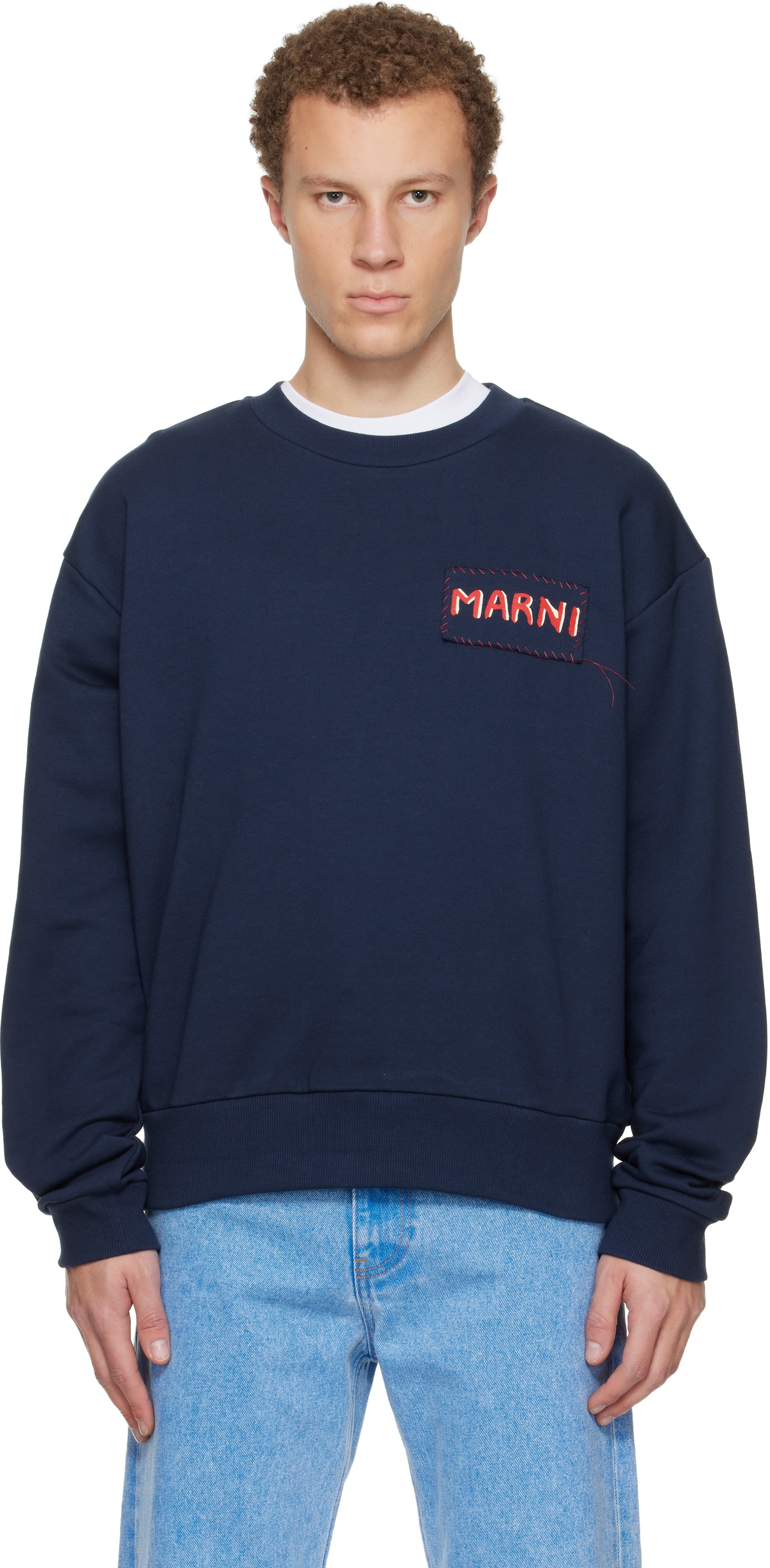 Marni Navy Logo Patch Sweatshirt