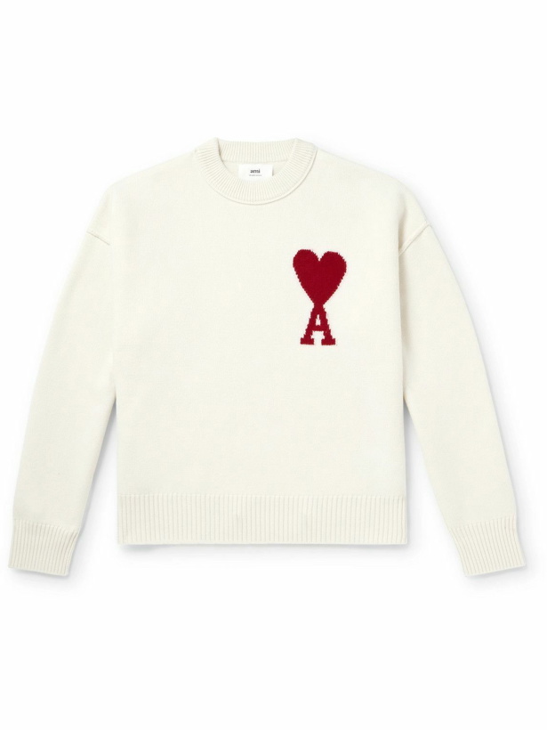 Photo: AMI PARIS - Logo-Intarsia Virgin Wool Sweater - Neutrals