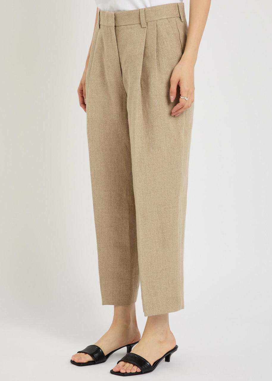 Toteme Pleated Tapered-leg Linen Trousers Beige