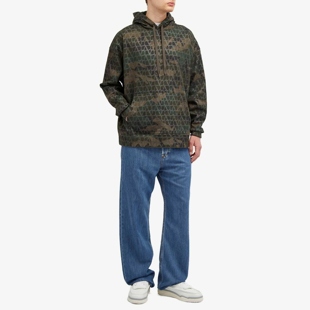 Valentino Men's V Logo Camo Popover Hoody in Army