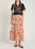 Rixo Preslee Floral Ruffled Silk-chiffon Midi Skirt Pink