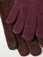 Brunello Cucinelli - Suede-Trimmed Ribbed Cashmere Gloves - Burgundy