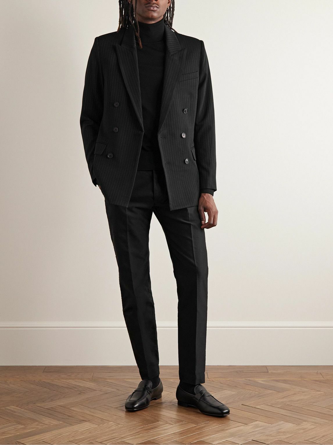 Nili Lotan - Phineas Double-Breasted Pinstriped Twill Blazer - Black
