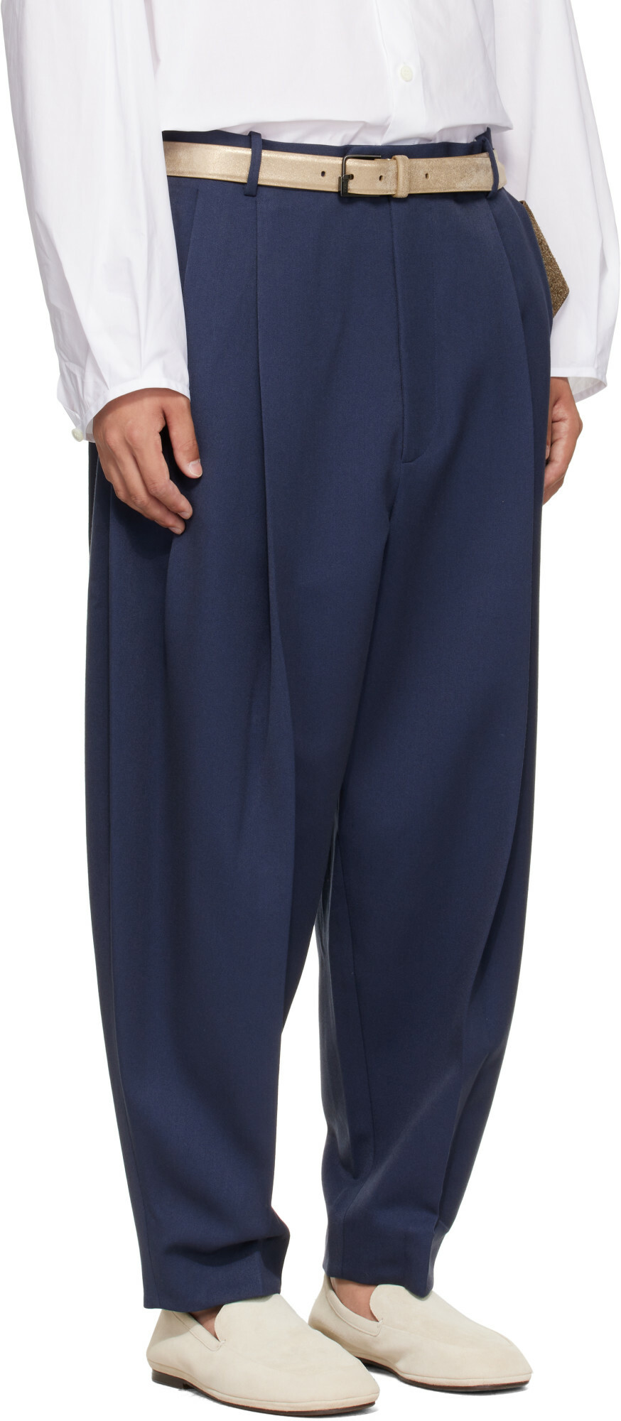 Hed Mayner Navy Pleated Trousers