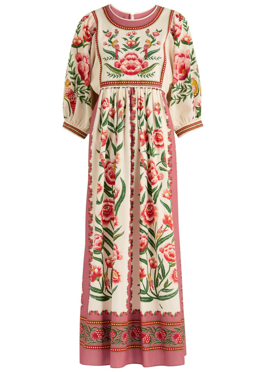Farm Rio Ainika Printed Poplin Midi Dress Cream
