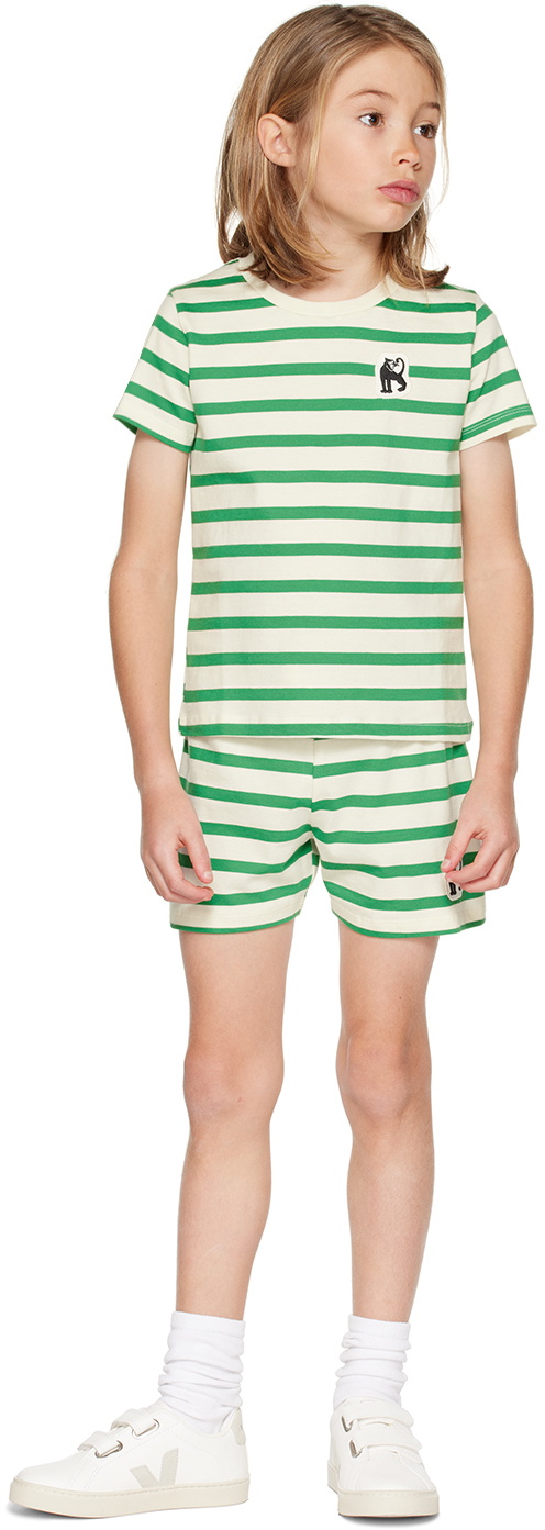 Mini Rodini Kids Green & White Panther Patch Shorts