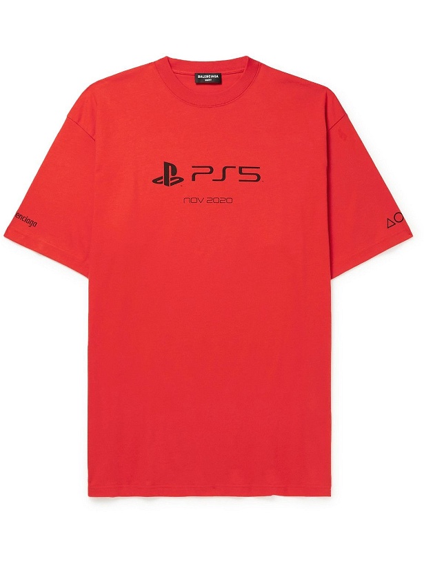 Photo: Balenciaga - PlayStation Printed Cotton-Jersey T-Shirt - Red