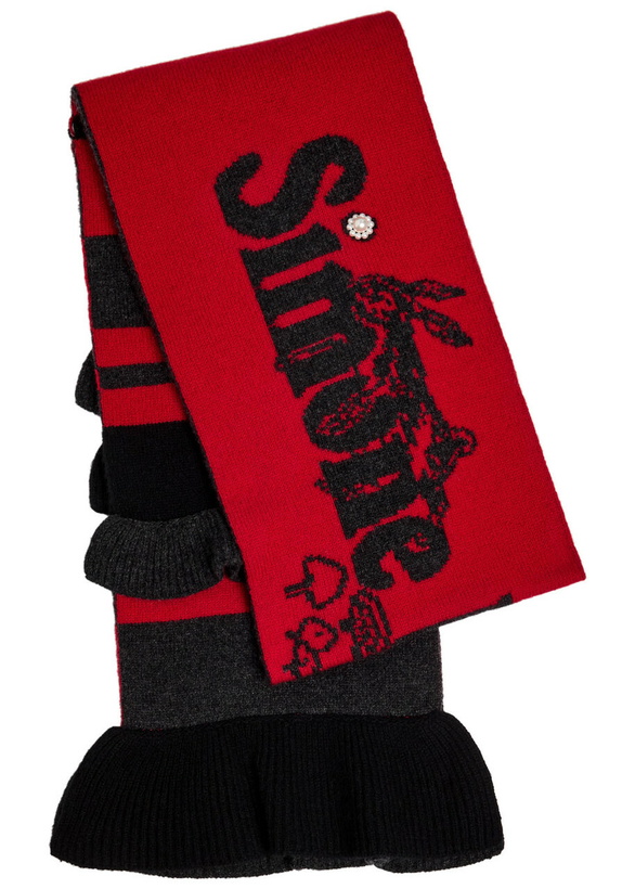 Photo: Simone Rocha Striped Ruffle-trimmed Wool-blend Scarf - Red - One Size