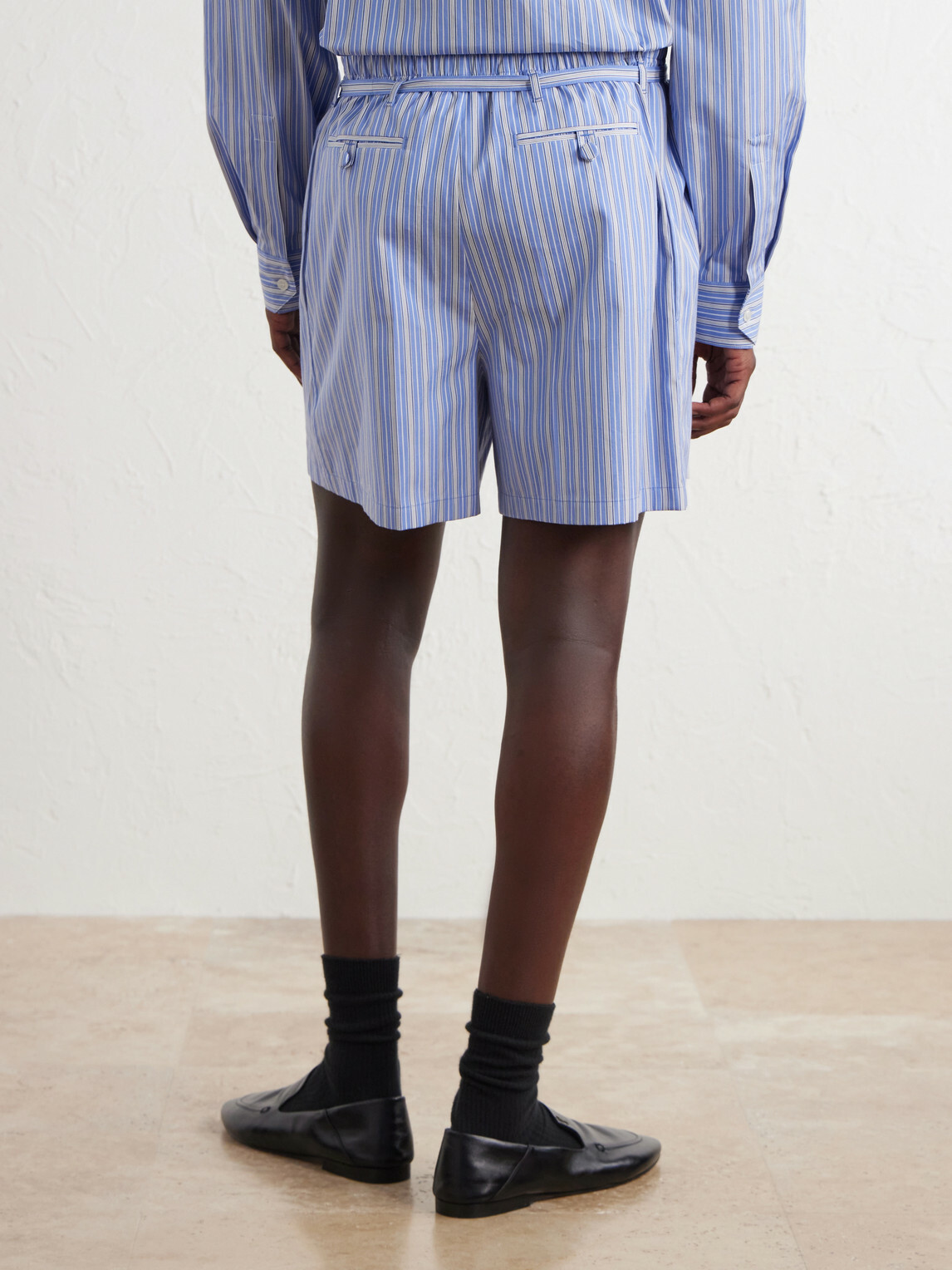 SAINT LAURENT - Straight-Leg Striped Cotton-Poplin Drawstring Shorts - Blue