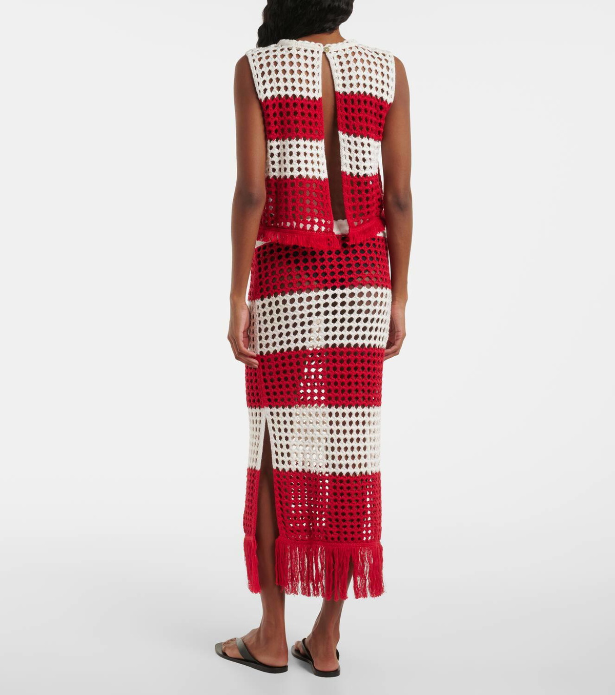 【Farm Rio】ストライプ crochetコットン maxiスカート Farm Rio Striped crochet cotton maxi skirt Farm Rio