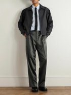 mfpen - Straight-Leg Pleated Striped Wool and Silk-Blend Trousers - Gray