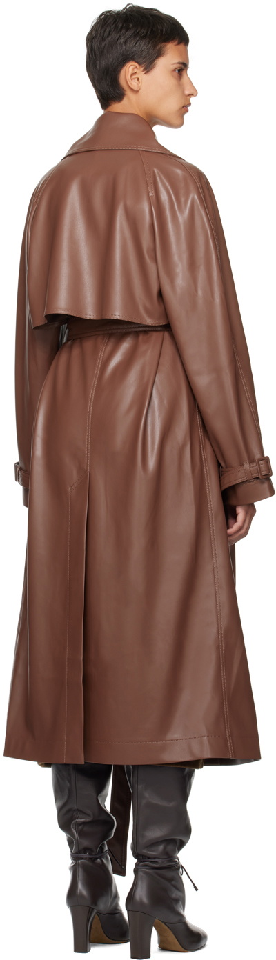 Olēnich Brown Belted Faux-Leather Coat
