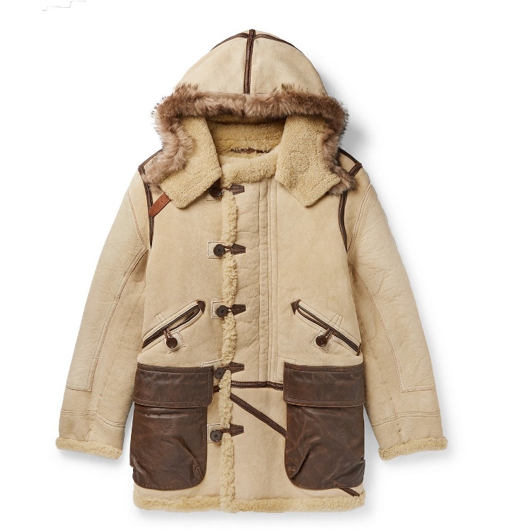 Photo: RRL - Deering Leather-Trimmed Shearling Hooded Parka - Neutrals