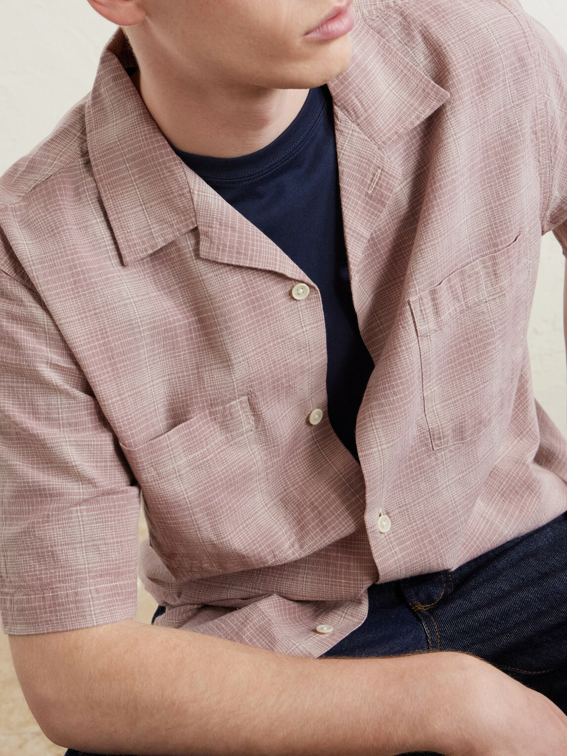 Corridor - Convertible-Collar Checked Cotton and Linen-Blend Shirt - Pink
