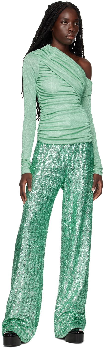Sequin Pull On Trousers Green - New In from Ruby Room UK