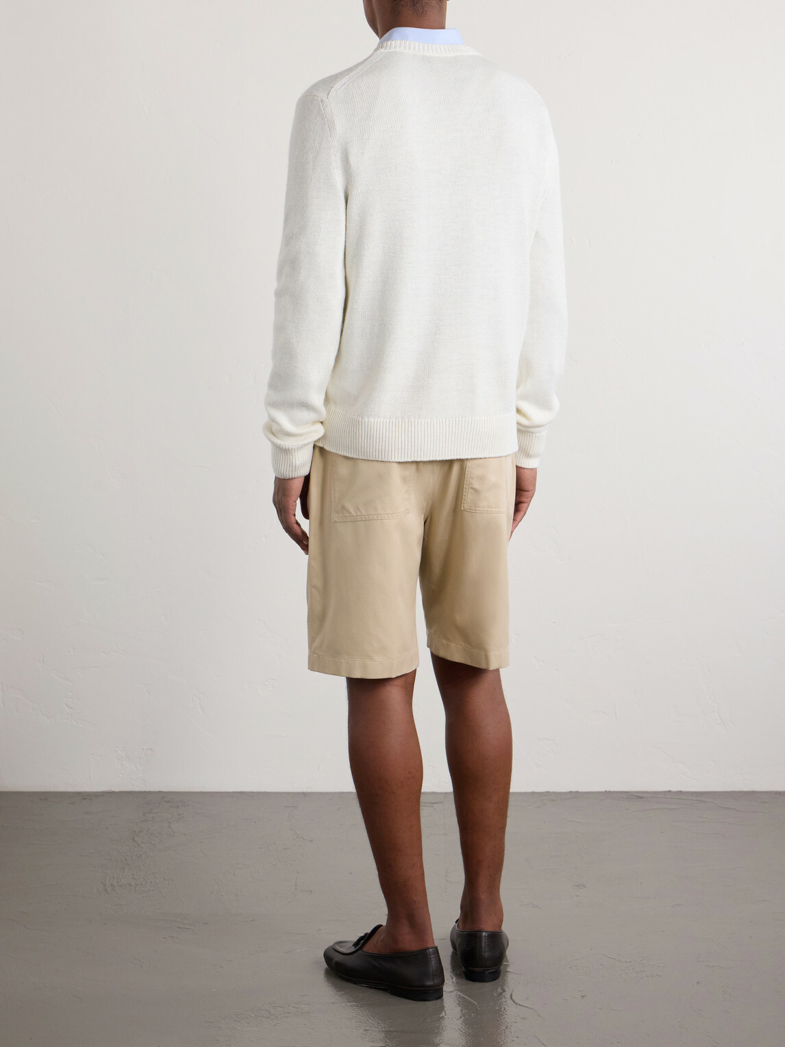 Ralph Lauren Purple label - Polo Bear Logo-Appliquéd Leather-Trimmed Knitted Silk and Linen-Blend Sweater - Neutrals