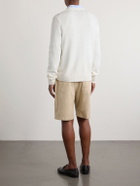 Ralph Lauren Purple label - Polo Bear Logo-Appliquéd Leather-Trimmed Knitted Silk and Linen-Blend Sweater - Neutrals