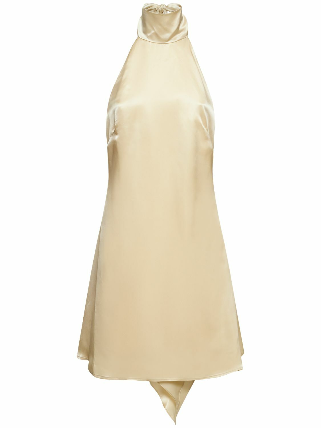 DEVEAUX Reed Cupro Satin Halter Neck Mini Dress