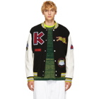 Kenzo Black Wool and Leather Varsity Jacket