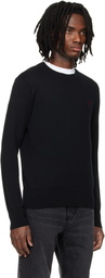 AMI Paris Black Wool Contrasted Ami de Coeur Crewneck Sweater