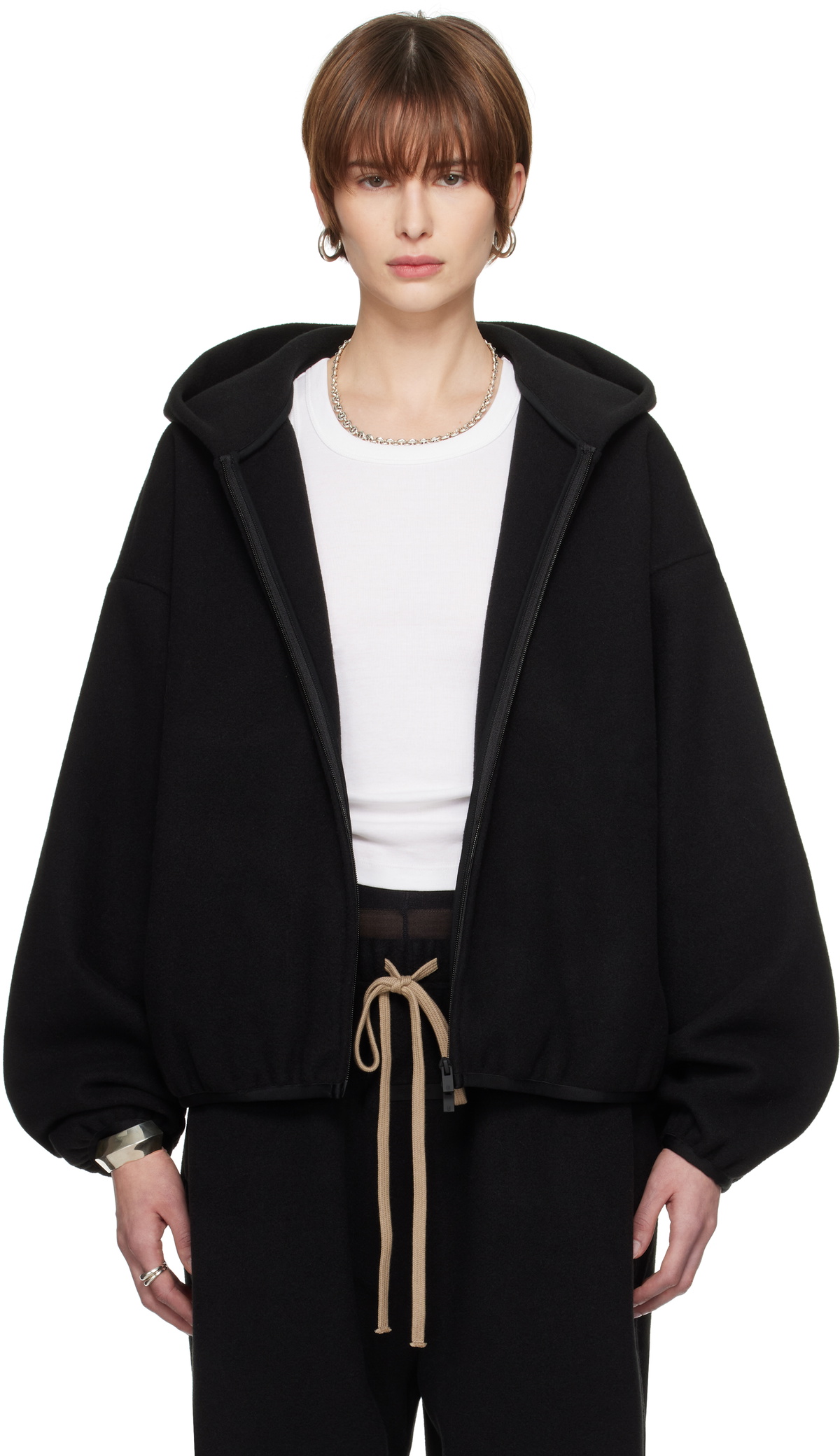 【FOG Essentials】 Women's Black Satin Bomber Jacket Fear of God Essentials Women's Black Satin Bomber Jacket