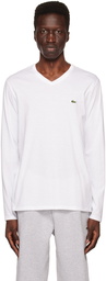 Lacoste White V-Neck Long Sleeve T-Shirt