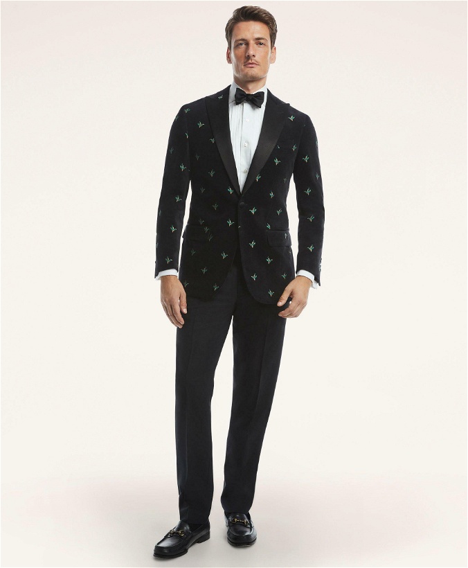 Photo: Brooks Brothers Men's Regent Regular-Fit Velvet Duck Embroidered Tuxedo Jacket | Black