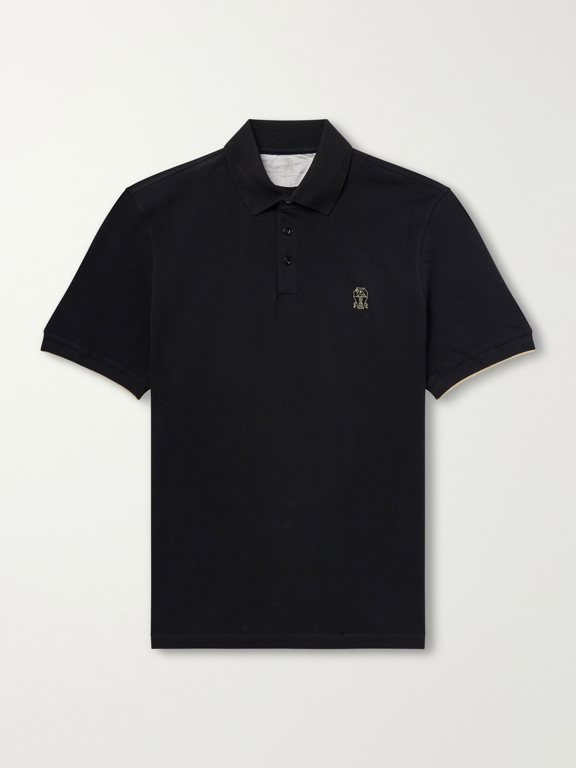 Brunello Cucinelli - Logo-Print Cotton-Piqué Polo Shirt - Black