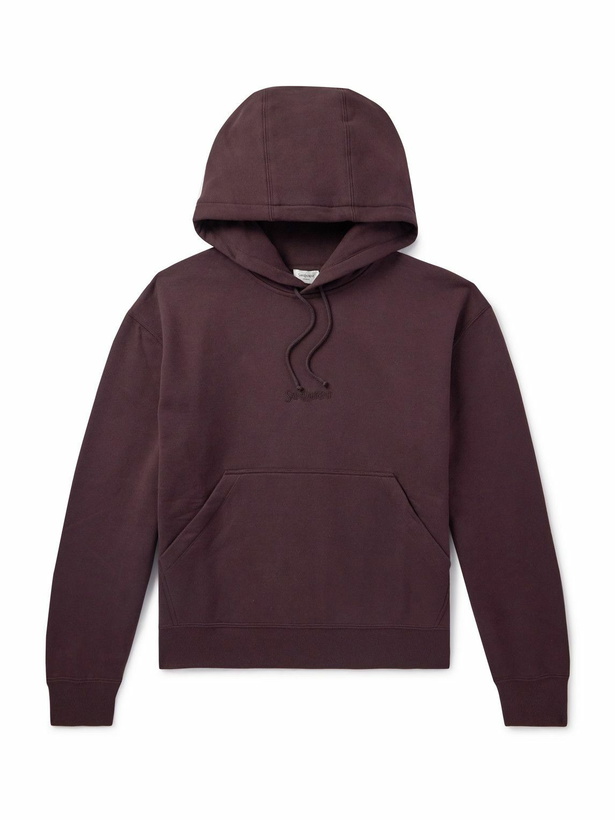 Photo: SAINT LAURENT - Logo-Embroidered Cotton-Jersey Hoodie - Brown