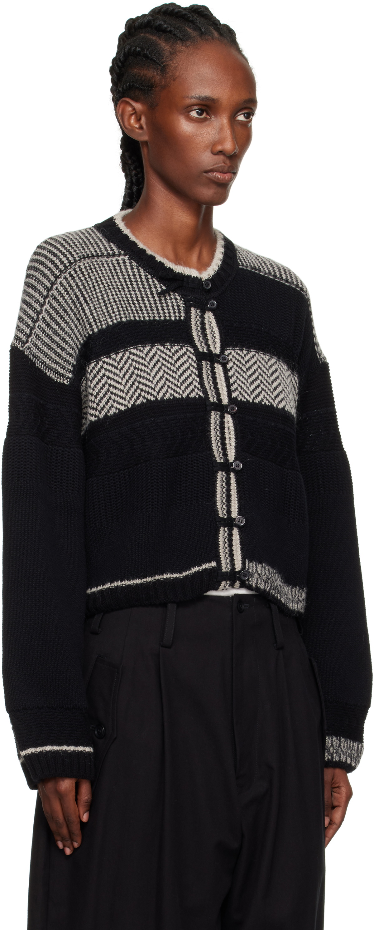 Y's Black Design Knit Cardigan