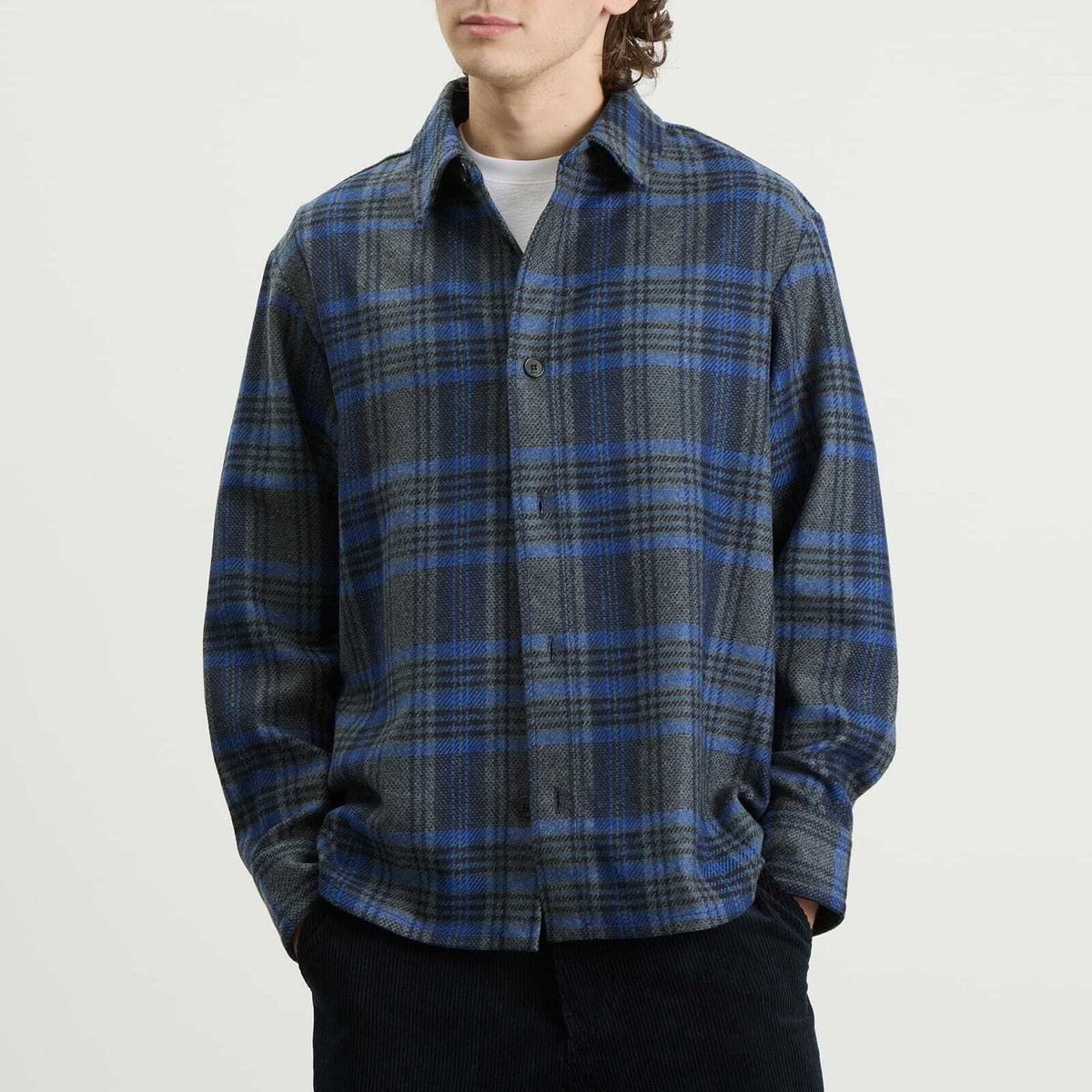 A.P.C. Men's Bobby Check Wool Overshirt in Heather Grey