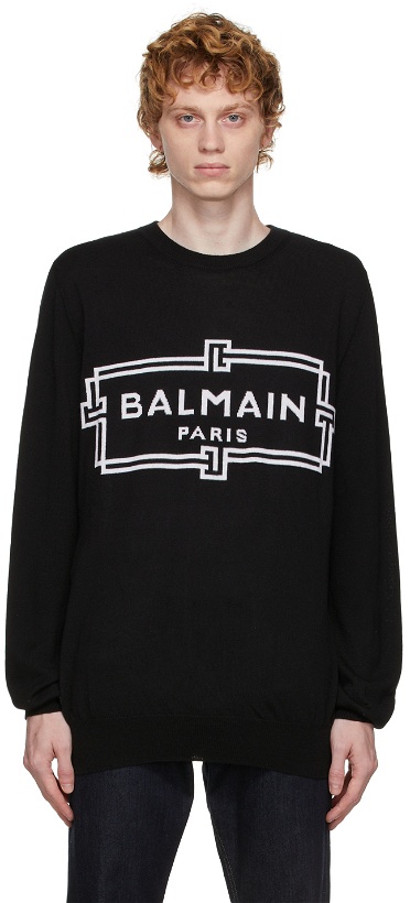 Photo: Balmain Black Wool Logo Sweater