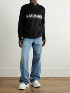 Balmain - Logo-Jacquard Brushed Mohair-Blend Sweater - Black