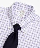 Brooks Brothers Men's Stretch Soho Extra-Slim-Fit Dress Shirt, Non-Iron Twill Button-Down Collar Grid Check | Lavender