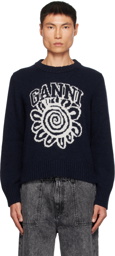 GANNI Navy Floral Sweater