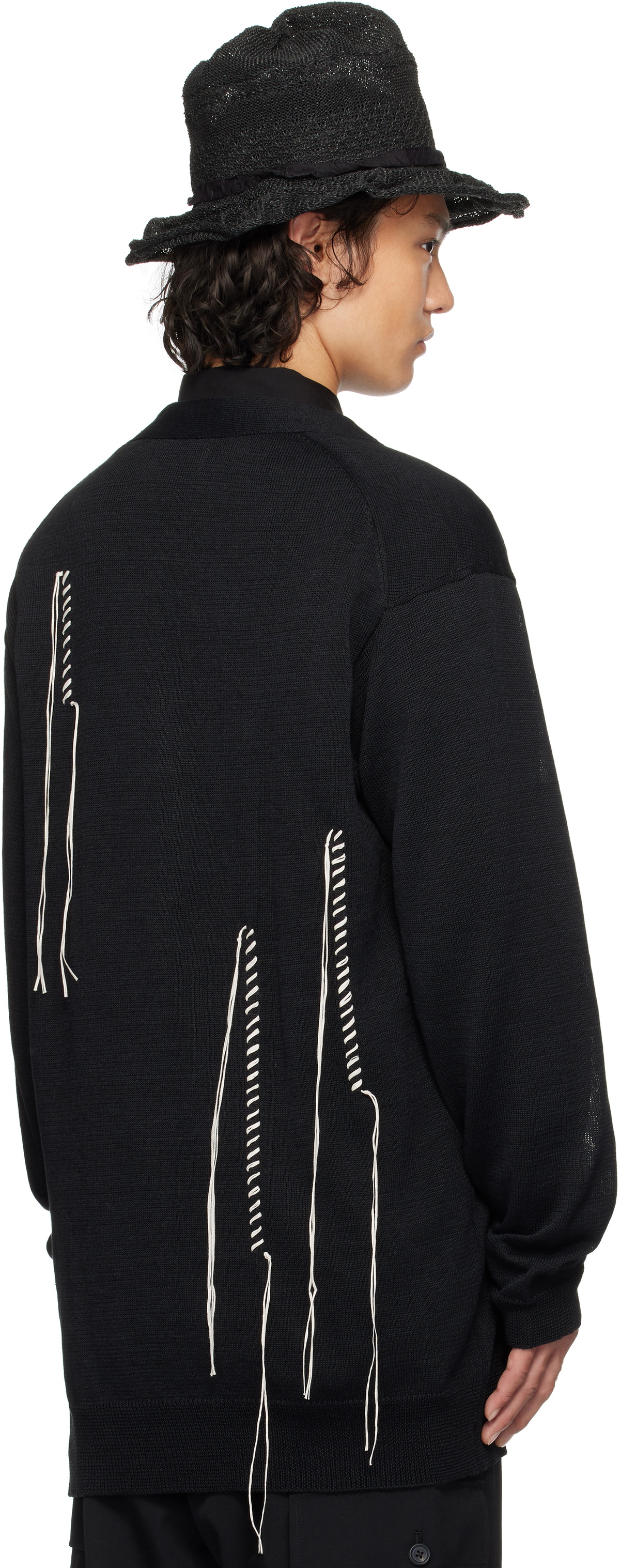 YOHJI YAMAMOTO Black 10G Plated Crossed Pattern Cardigan