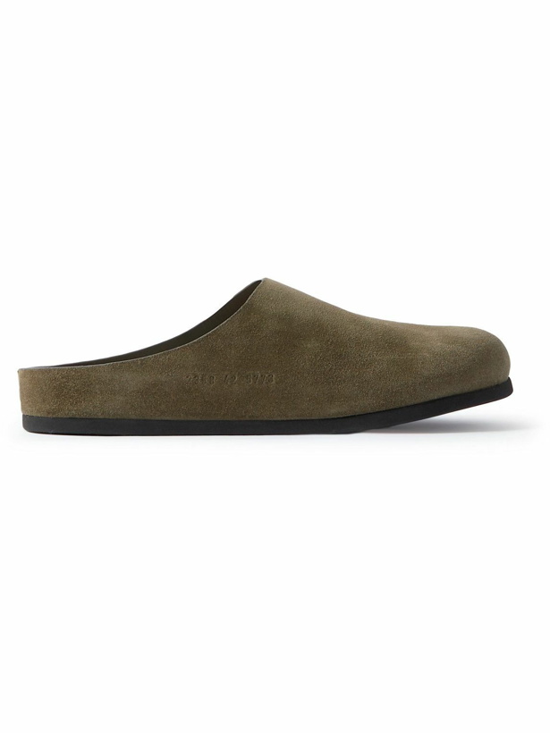 Photo: Common Projects - Logo-Debossed Suede Clogs - Green