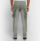 Greg Lauren - Tapered Cotton Twill-Panelled Mélange Loopback Jersey Sweatpants - Green