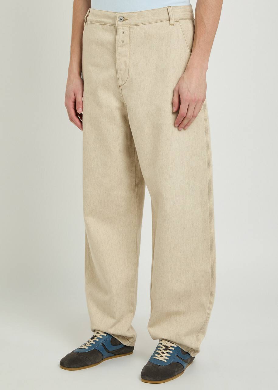 Jacquemus Le De-nimes Paysan Wide-leg Cotton-blend Trousers Beige