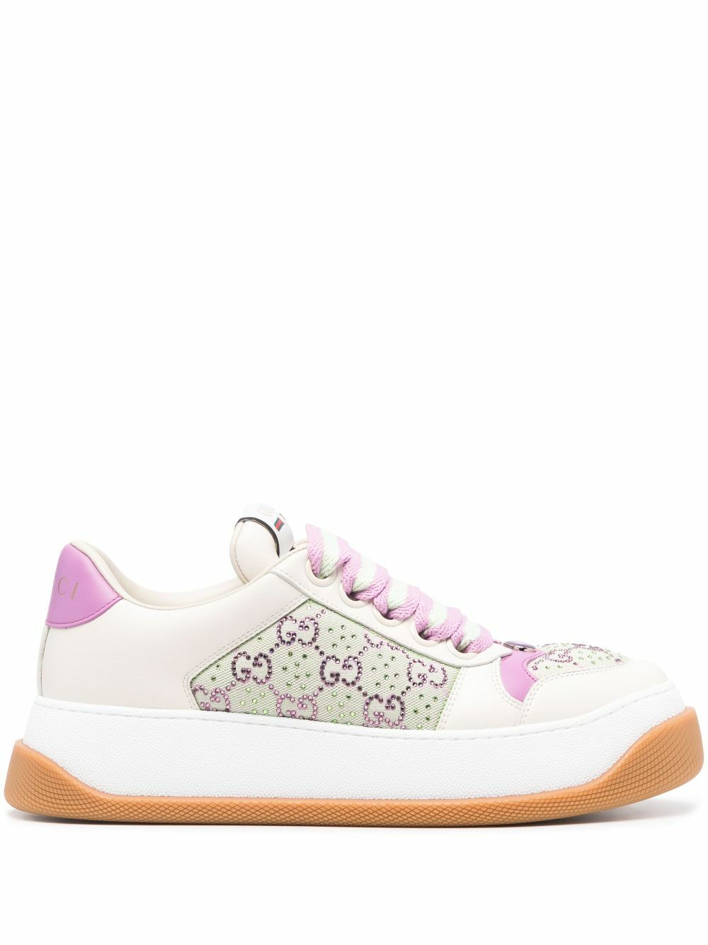 Gucci Neutral Screener Crystal-Embellished Sneakers