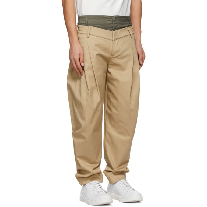 Feng Chen Wang Beige and Khaki Double Waistband Trousers Feng Chen