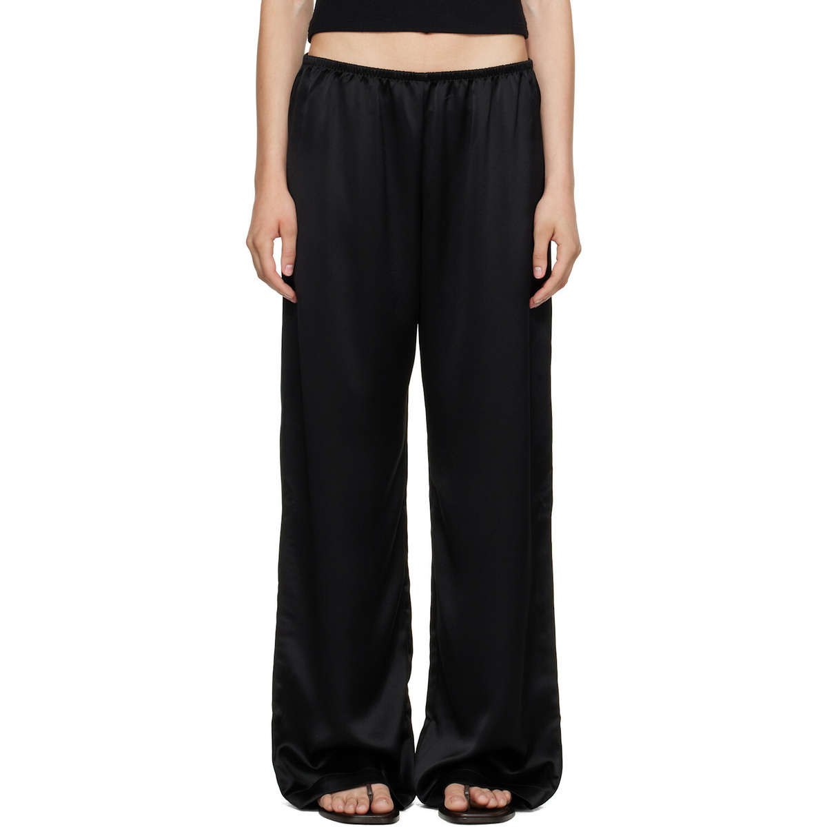 LESET Black Barb Wide Leg Lounge Pants