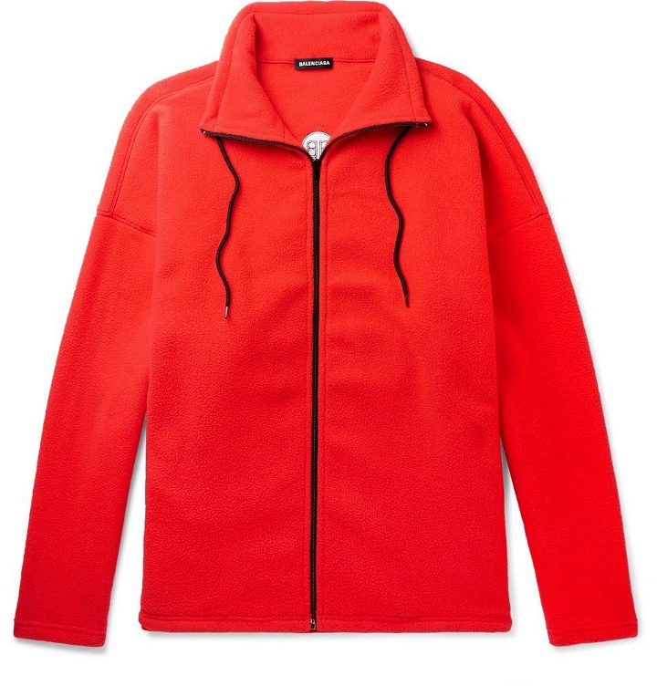 Photo: Balenciaga - Oversized Logo-Embroidered Fleece Zip-Up Sweater - Red