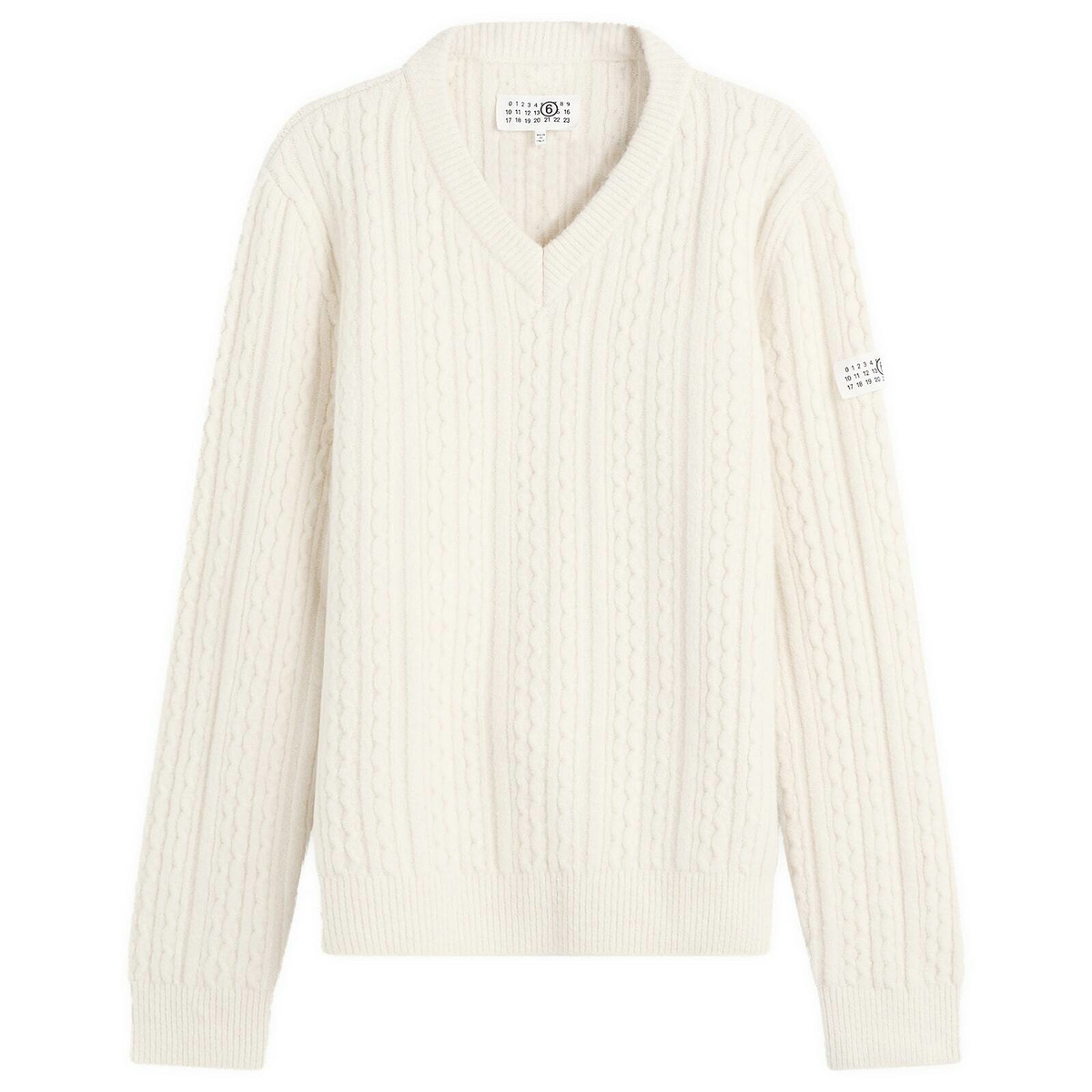 MM6 Maison Margiela Women's V-Neck Chunky Knitted Jumper in Off White